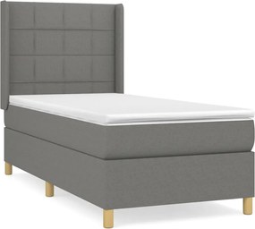 vidaXL Pat box spring cu saltea, gri închis, 90x190 cm, textil