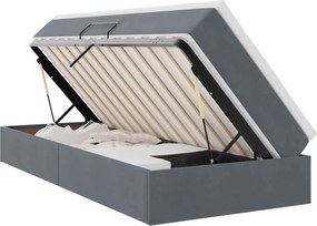 vidaXL Pat cu saltea și spațiu de depozitare Gri închis 90 x 200 cm