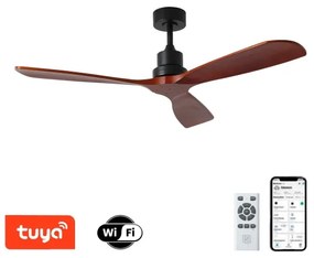 ZEVENTI - Ventilator de tavan LIONI Wi-Fi Tuya negru/stejar + telecomandă