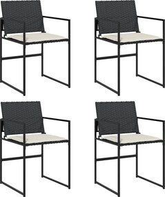 vidaXL Scaune de grădină cu perne, 4 buc., negru, poliratan