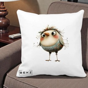 Perna Decorativa Pasare cu Penaj Zbarlit si Gene, 40x40 cm, Alba Mata, Husa Detasabila, Perna Inclusa, BEKZ®