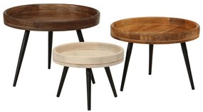 vidaXL Măsuțe de cafea rotunde, 3 buc., lemn masiv de mango