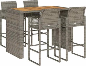 vidaXL Set bar de grădină 5 piese fără perne Salcâm din polirattan gri