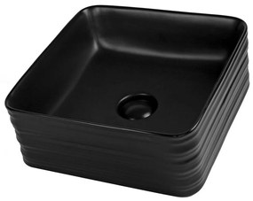 Lavoar pe blat negru mat 39 cm, patrat, ventil inclus, Fluminia My Black Box