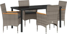 vidaXL Set de masă pentru grădină cu pernă 5 pcs Gri poliratan