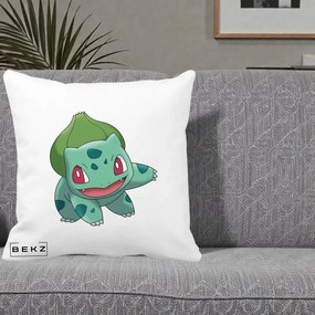 Perna Personalizata Bulbasaur Pokemon, 40x40 cm, Alba Mata, Husa Detasabila, Perna Inclusa, BEKZ®