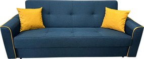 Canapea VERA extensibila, 3 locuri, lada de depozitare, stofa bleumarin + galben, 225x90x90 Bleumarin + Galben, Stofa