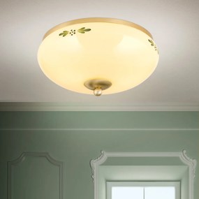 Plafoniera clasica Landhaus 28cm alama satin/ sticla champagne decor verde