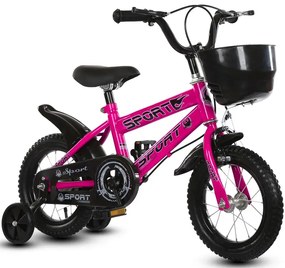 Bicicleta pentru copii cu roti ajutatoare si frane, 16 inch, Roz