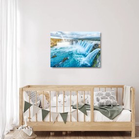 Tablou pe sticlă - Cascada Godafoss (70x50 cm)