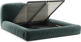 Pat matrimonial petrol tapițat cu spațiu de depozitare cu somieră 180x200 cm Martina – Micadoni