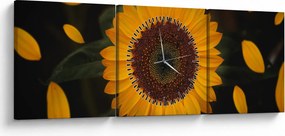 Tablou - Floarea soarelui și petale (cu ceas) (90x30 cm)