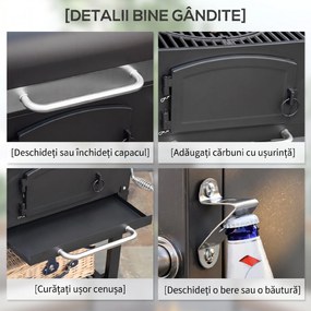 Outsunny Charcoal BBQ Grill and Smoker Combo w/ Adjustable Height, Folding Shelves, Thermometer, and Wheels | Aosom Romania