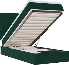 vidaXL Cadru de pat otoman cu saltele, catifea verde închis 90x200cm
