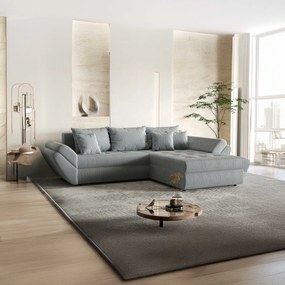 Colțar extensibil dumonde cu ladă de depozitare si sezut confortabil din spuma high-density, Loana Zoom Grey II 270x185 cm