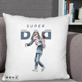 Cadou pentru Tata - Perna Personalizata Super DAD Tata si Fiica, 40x40 cm, Alb Pufos, Husa Detasabila, Perna Inclusa, BEKZ®