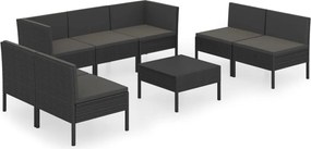 vidaXL Set mobilier de grădină cu perne, 8 piese, negru, poliratan