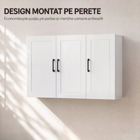 HOMCOM Dulap Baie Da Perete Con 3 Uși E Raft Reglabil, Alb | Aosom Romania