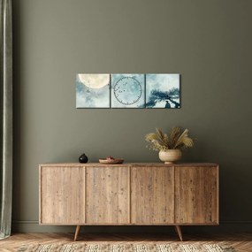 Tablou - Pictură cu lună plină (cu ceas) (90x30 cm)