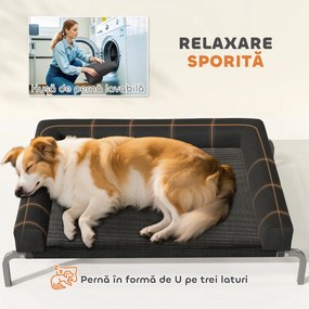 PawHut Pat Ridicat pentru Câini cu Pernă în Formă de U, Negru și Argintiu | Aosom Romania