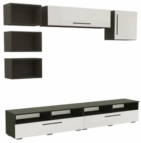 Living haaus Haga V18, Alb Lucios/Negru, MDF, L 240 cm