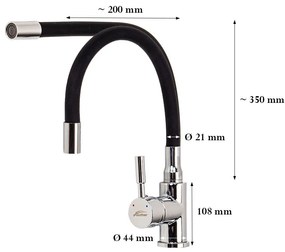 Baterie de chiuvetă independentă Corin cu cioc flexibil negru
