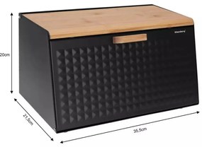 Cutie pentru paine Klausberg KB 7467, 35.5 cm, Otel, Bambus, Capac superior si frontal, Negru/Maro