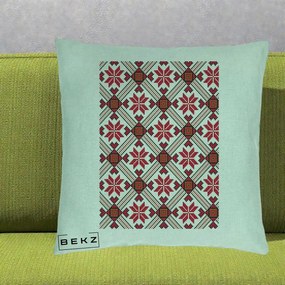 Perna Personalizata Motiv Traditional Ie Romaneasca Rosu, 40x40 cm, Verde Menta, Husa Detasabila, Perna Inclusa, BEKZ®