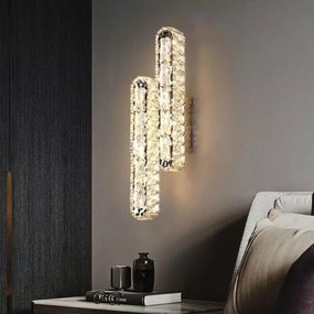 Aplică LED Auriu cu Cristale – 10W, 2 Surse de Iluminare, 3 Tonuri de Lumină, 50×20×10 cm