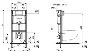 Rezervor WC incastrat Laufen LIS inaltime de constructie 112 cm pentru wc suspendat