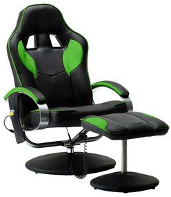 249330 vidaXL Fotoliu de masaj cu taburet, verde, piele ecologică