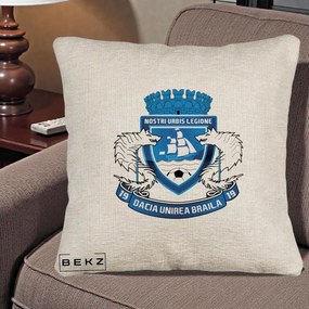 Perna Personalizata Dacia Unirea Braila 1919 Fotbal, 40x40 cm, Bej Canapea, Husa Detasabila, Perna Inclusa, BEKZ®