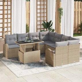 vidaXL Set de canapele pentru grădină cu pernă 9 pcs Bej Rattan poli