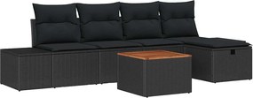 vidaXL Set de canapele pentru grădină cu pernă 6 pcs Negru Rattan poli