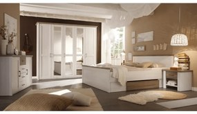 Set dormitor LUMERA alb-stejar dulap, pat, 2 noptiere