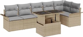 vidaXL Set de canapele pentru grădină cu pernă 7 pcs Bej Rattan poli