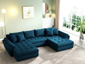 Colțar extensibil dumonde cu ladă de depozitare si sezut confortabil din spuma high-density, Loana U Enjoy Petrol 355x185 cm