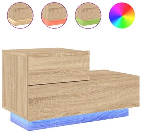 836779 vidaXL Noptieră cu lumini LED, stejar sonoma, 70x36x40,5 cm