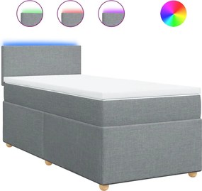 vidaXL Pat box spring cu saltea, gri deschis, 90x200 cm, textil