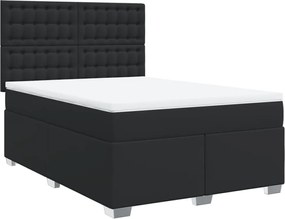 vidaXL Pat box spring cu saltea, negru, 160x200 cm, piele ecologică