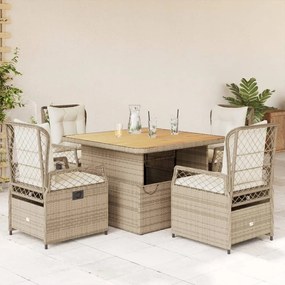 vidaXL Set mobilier de grădină cu perne, 5 piese, bej, poliratan