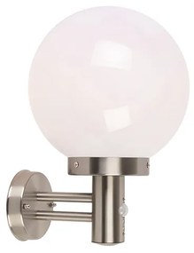 Lampă de perete de exterior din inox IP44 cu senzor de mișcare și glob din plastic - Sfera
