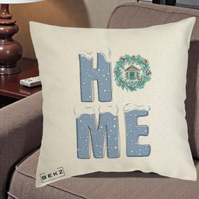 Perna Decorativa HOME Iarna cu Coroana, 40x40 cm, Ecru, Husa Detasabila, Perna Inclusa, BEKZ®