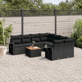 vidaXL Set mobilier de grădină cu perne, 9 piese, negru, poliratan