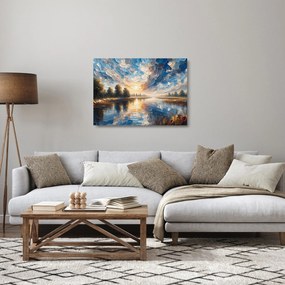 Tablou pe sticlă - Pictură cu soarele deasupra apei (70x50 cm)