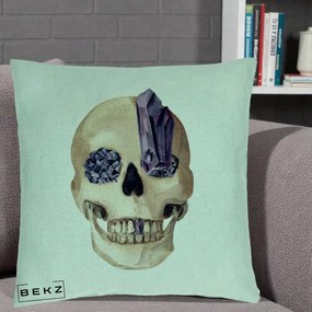 Perna Decorativa Craniu cu Cristale de Ametist, 40x40 cm, Verde Menta, Husa Detasabila, Perna Inclusa, BEKZ®
