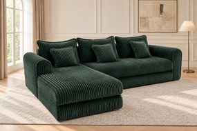 Colțar extensibil Sienna din stofă raiată, verde, colț pe stânga, cu ladă de depozitare
