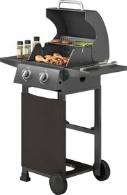 Outsunny Grătar pe gaz 5,4 KW 2 arzătoare Cărucior BBQ din oțel incl. masă laterală rabatabilă Termometru gril cromat Grătar pentru menținere la cald | Aosom Romania
