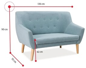 Supermobel Canapea tapitata NORDIC 2, 90x136x55, cablo 10, albastru deschis