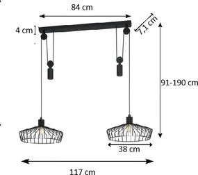 Eglo 43438 - Lustră suspendată pe cablu WINKWORTH 2xE27/40W/230V